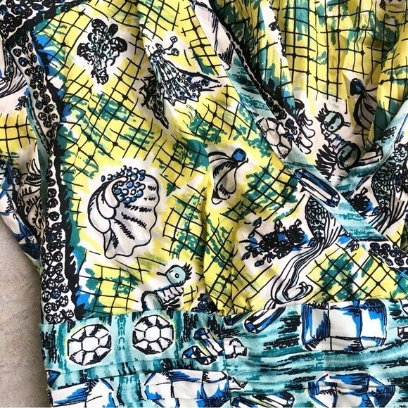 Nanette Lepore Silk Wrap Top Printed Coastal Beach Turquoise Yellow 4 - Picture 3 of 6
